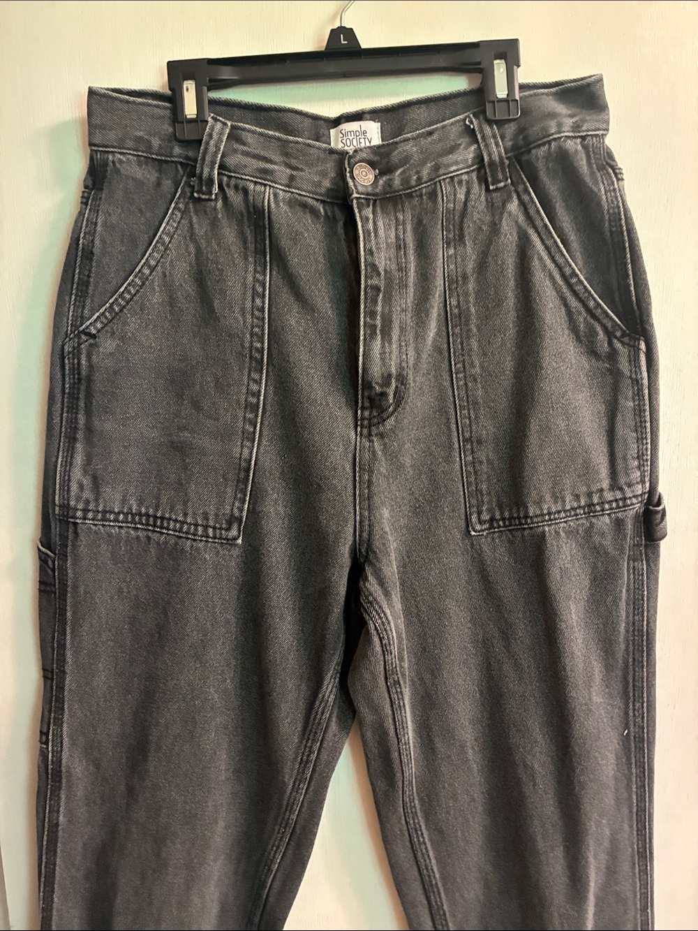 Simple Society Women's Relaxed Black Washed Carpenter Jeans